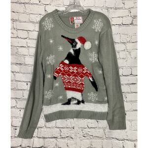 Xmas Christmas Ugly Holiday Sweater Penguin Wearing‎ Sweater Size M